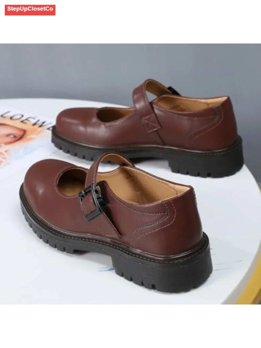 Women's Mary Jane Flats Comfortable Non-Slip Work Shoes Adjustable Hook Loop